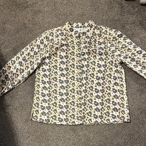 CAbi Floral Button Down Shirt - White, Yellow, and Gray